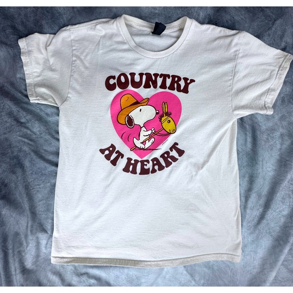 Peanuts Snoopy Country at Heart T-Shirt Mens Large Cream Cowboy Graphic Tee